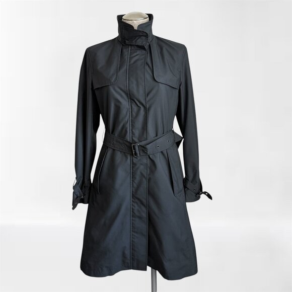Classic Burberry London Tess Black Belted Trench Coat Jacket CUT 1443 Sz 8R - Picture 1 of 11